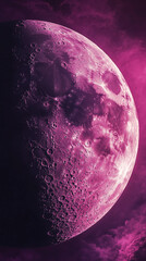 Poster - Close-up of a purple moon surface texture, showing craters and detail, creating a mysterious and cosmic appearance, symbolizing space exploration and the universe