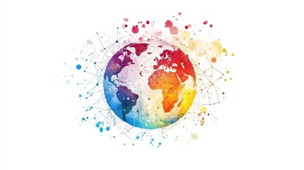 Poster - Global Network Watercolor 1234 - Global connectivity, innovation, worldwide collaboration, technological advancement, and cultural diversity are symbolized in this vibrant watercolor artwork