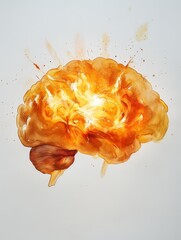 Poster - Illuminated Mind: A Brain's Inner Light - Abstract watercolor painting of a brain, glowing with inner light, symbolizing creativity, intelligence, and mental energy