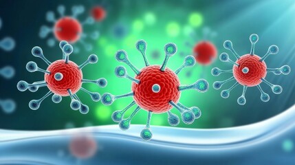 Poster - Microscopic Cellular Structures Extending Telomeres - Microscopic view of cellular structures, emphasizing telomere extension, stem cells, and regeneration. Symbolizing health, growth, renewal