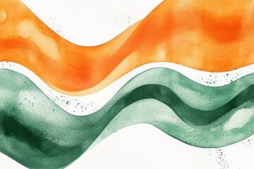 Poster - Orange and Green Watercolor Waves Abstract - Abstract watercolor painting with flowing orange and green waves. Symbolizing fluidity, harmony, nature, growth, and tranquility
