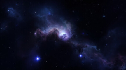 glowing blue and purple nebula in deep space with stars