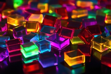 Poster - Colorful neon squares create an engaging visual display moving towards the viewer, Neon squares moving to the camera, vj video