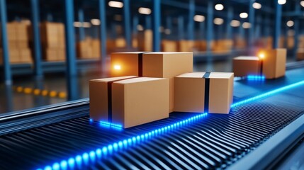 Poster - smart automated package tracking system conveyors - efficient warehouse automation, package flow, pr