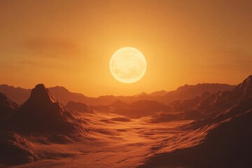 Poster - Stunning orange red sunset over rugged mountains captured in a breathtaking time lapse, Orange red sunset with sun, time lapse