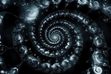 Poster - Intricate spirals and network of connections on a dark background creating a mesmerizing visual effect, spirals and network of connections on black background