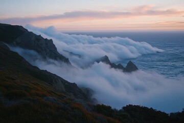 Poster - Time lapse clouds swirl over rugged coastline at sunset, Time lapse of clouds above the rugged coastline in Central California
