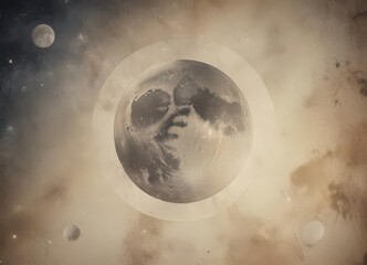 Wall Mural - subtle watercolor wash, vintage paper, moon phases, faint stars, cosmic feel , universe, magical, li