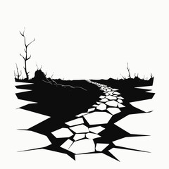 Poster - Black and white path landscape cracked ground trees monochrome stone trail nature adventure journey way