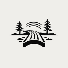 Poster - Bridge road landscape trees forest nature travel outdoors scenery adventure graphic design vector icon logo