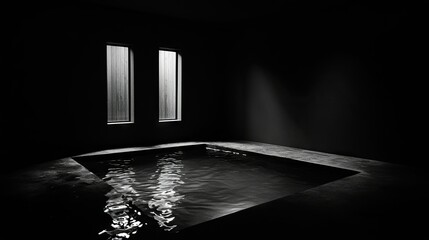 Poster - A dark interior containing a reflective pool of water