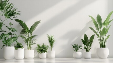 Poster - Indoor plants in white pots against a white wall
