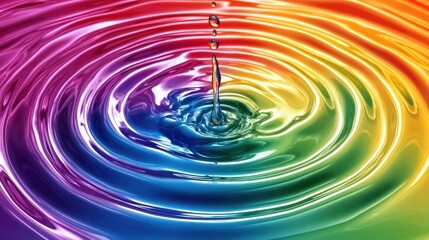 Fototapete - Water droplets cause concentric ripples in a rainbow colored pool