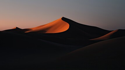 Poster - Majestic desert dunes under an illuminated sky at sunset