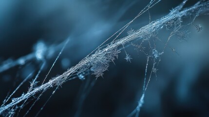 Poster - A frosty spiderweb is adorned with intricate crystalline snowflakes