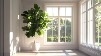 Poster - Fiddle leaf fig plant is placed inside a bright room