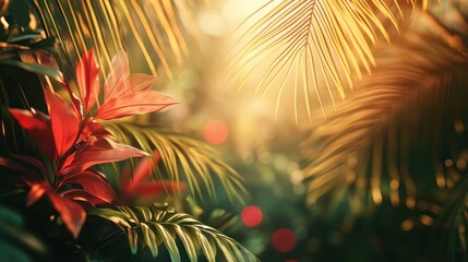 Poster - Vibrant foliage with palm leaves create a tropical paradise