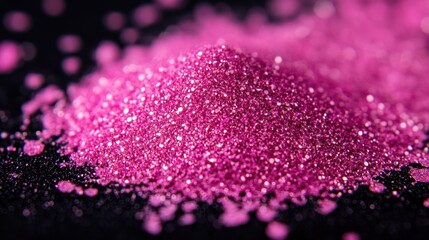 Poster - Pile of vibrant pink glitter sits on dark surface