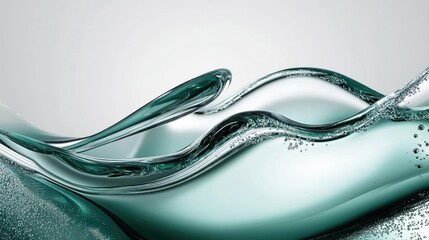 Poster - Translucent teal waves ripple with delicate bubbles on white
