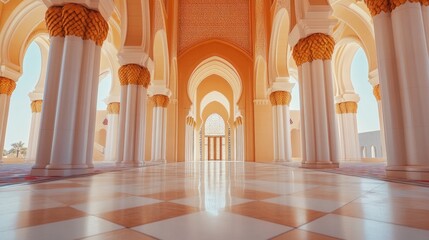 Poster - Ornate hallway of a mosque featuring archways and columns