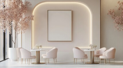 Aufkleber - Elegantly designed restaurant interior featuring blush seating and minimalist decor