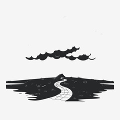 Poster - Landscape path cloud sun sky nature outdoor scenic travel horizon monochrome illustration drawing 100 silhouette