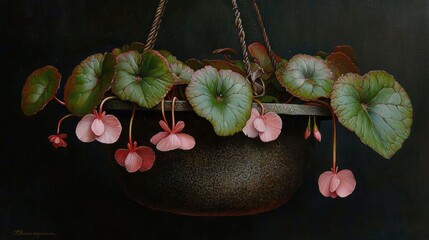 Poster - A hanging basket of vibrant blooming flowers and verdant leaves