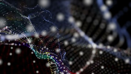 Poster - Futuristic video animation with particle wave object in slow motion, 4096x2304 loop 4K