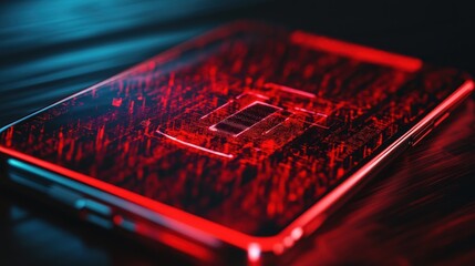 Poster - Digital technology interface on phone with futuristic red design