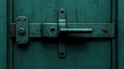 Poster - A close up image of a weathered metal door latch