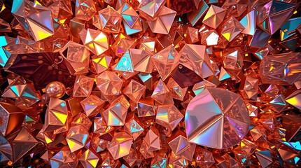 Leinwandbilder - Vibrant kaleidoscope of iridescent pyramids and geometrical shapes in a surreal, luminous arrangement