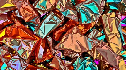 Leinwandbilder - Vibrant reflections dance across crumpled metallic surfaces in an abstract display of colors and shapes