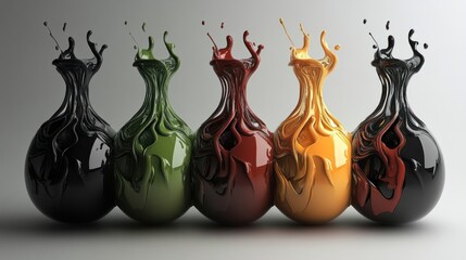 Poster - Five glossy vases filled with liquid of diverse colors