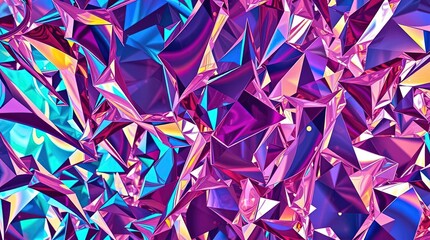 Poster - Vibrant interplay of colors in multifaceted crystal-like shapes showcasing a dazzling array of reflections and light in a digital landscape