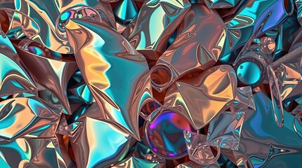 Leinwandbilder - Captivating dance of colorful metallic shapes reflecting light in a mesmerizing abstract art piece