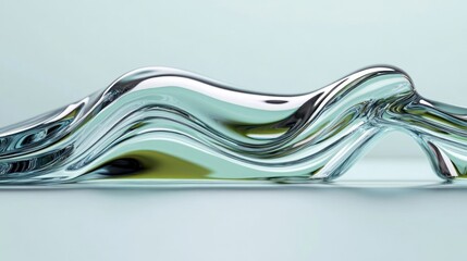 Poster - Abstract chrome wave formation against pale blue background surface