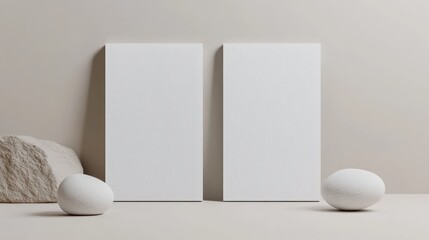 Poster - Two white cards stand between stones on neutral surface