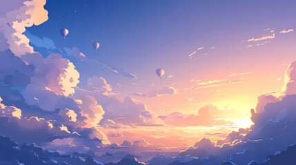 Poster - Hot air balloons float above colorful clouds at sunset
