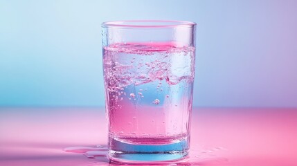 Poster - A clear glass of pink water with tiny bubbles visible
