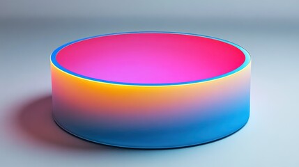 Poster - Gradient colored cylindrical platform in front of a grey background