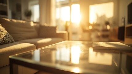 Poster - Light filled modern living room with sofa and table