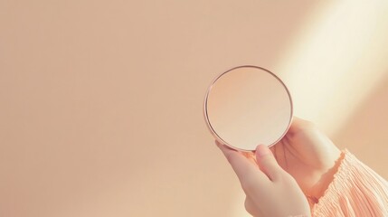 Poster - Person is holding a round compact makeup mirror product