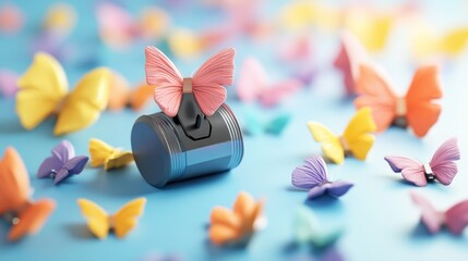Poster - A single pink butterfly sits atop a black metal object