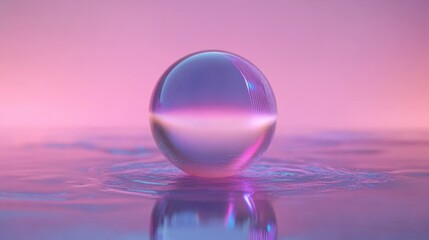 Poster - Shiny orb rests serenely atop rippling water in soft light