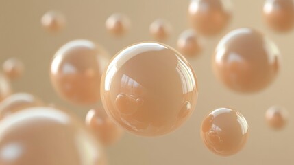 Poster - Group of shiny reflective beige spheres floating in a space