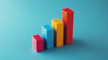Poster - Colorful bar graph rising on a blue background surface