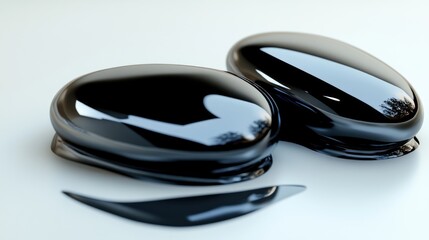 Poster - Two black glossy decorative stones and fragment lie together