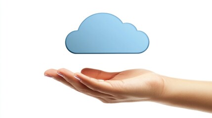 Poster - Hand reaching up towards a blue cloud icon graphic