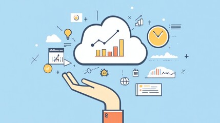 Poster - Hand holding cloud containing data and analytics icons