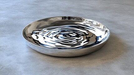 Aufkleber - Polished silver bowl with water ripples on concrete surface